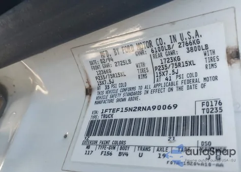 1994 Ford F150 из США, поврежденный, VIN 1FTEF15NRNA90069